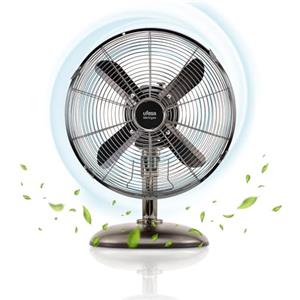 Ufesa Michigan Mini Ventilatore Oscillante da Tavolo, 40W, 3 Velocità, 4 Pale 30cm, Design Metallizzato