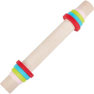 BENECREAT Mattarello in legno 30,4 x 3,5 cm, con anelli spessi per cuocere, mattarello in legno regolabile con distanziatori per fai da te in ceramica