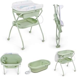 MS BabyWorld - BUBBLE - Vaschetta Bagnetto Ergonomica con Supporto | Fasciatoio Impermeabile Imbottito | Chiusura Compatta | Organizzatore | 4 Ruote con Freni