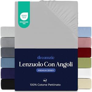 Dreamzie Lenzuola Matrimoniali Cotone 120x200 cm, Altezza Materasso fino a 22 cm - Coprimaterasso Matrimoniale - Grigio - Certificato senza Prodotti Chimici (Oeko TEX)