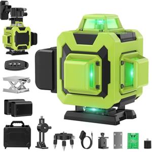 karzu Livella Laser Autolivellante 360° - 16 Linee Verdi, 4×360°, Alta Visibilità, 2 Batterie, Telecomando e Kit Accessori, Ideale per Cartongesso e Pavimenti