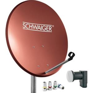 SCHWAIGER 494 Sistema SAT Set satellitare Parabola satellitare Twin LNB digitale 8x connettori F 7mm Antenna SAT in alluminio set completo Mattone rosso 55 x 62 cm