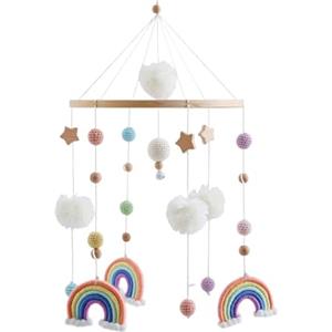 Neuytiky Giostrina Culla Neonato in Legno,Arcobaleno Mobile,Baby Campanelli Eolici per Mobile, Decorazioni per Cameretta, Regalo 0+ Mesi per appendere il lettino, il fasciatoio
