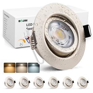 Bojim Faretti da Incasso LED Finitura Nichel, Dimmerabili 7W | Foro da 68mm - 80mm, IP44, Luce Calda / Neutra / Fredda, Orientabili, per Cucina Bagno e Soggiorno, 6 Pezzi