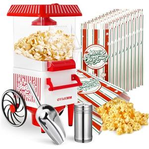 GVAKMM Macchina per popcorn, kit per popcorn ad aria calda, scatola regalo portatile, macchina per popcorn domestica, 10 tazze, senza olio, stile retrò, compatta EU