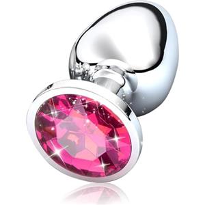 DiviDermy 1 Pezzi Anal Butt Plug, Plug Anale Con Diamanti Di Cristallo, Anale Singolo In Metallo, Adatto A Principianti Di Entrambi I Sessi, Funzionamento Semplice (S, Rosso Rosa)