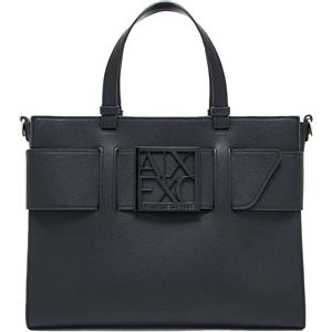 Armani Exchange Susy Big Tote - Borsa a Tracolla Donna, Nero, con Logo Frontale e Tracolla Staccabile