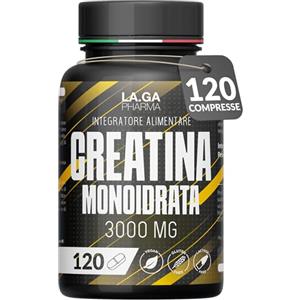 LA.GA Creatina Monoidrata 120 Compresse da 3000mg di Creatin Pura per dose. Creatine Monohydrate per Massa Muscolare e Boost Energetico. Creatina Pre e Post Workout. Creatina Made in Italy, 100% Vegan