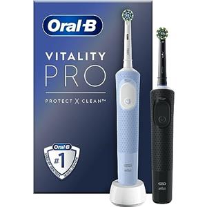 Oral-B Spazzolino Elettrico Ricaricabile Vitality Pro Nero e Blu, 2 testine. Confezione da 2 Spazzolini