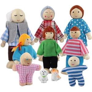 XIMEY Casa Delle Bambole in Legno, Set Famiglia per Casa Delle Bambole, Personaggi Casa Delle Bambole in Legno, Accessori Bambole per Regali di Natale, Regali di Compleanno (A)