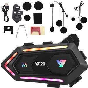 HISUEKIG Auricolare Casco Moto, Y20 Interfono Casco, Bluetooth Cuffie Casco Moto con Doppio Altoparlante, IPX6 Impermeabile, Riduzione del Rumore doppia, 16 Luci RGB, Risposta Automatica