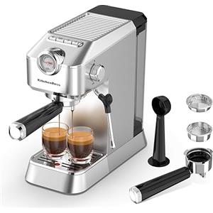 KitchenBoss Macchina Caffè Espresso Professionali : 15 Bar per la Casa, Macchina Caffè Cappuccino con Lancia Vapore Montalatte, Macchina Caffè per Latte, Serbatoio Estraibile 1,2 L