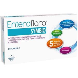 EURITALIA PHARMA Enteroflora Symbio - Integratore Simbiotico di Fermenti Lattici Vivi, Fibre Prebiotiche e Vitamine - 20 Capsule