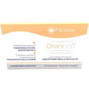 FITOBIOS Drencell - Integratore Alimentare Anticellulite con Bambù, Collagene, Prolina ed Elastina - 30 Compresse