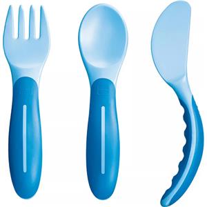 MAM Baby's Cutlery Set Azzurro - Posate Antiscivolo per Bambini 6 Mesi con Coltello Sicuro e Forchetta Mini