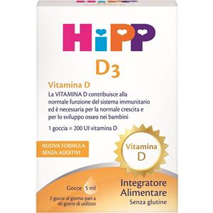 HIPP D3 Integratore Alimentare in Gocce 5 ml - Vitamina D per Bambini con Pipetta Contagocce, Senza Glutine