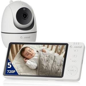 Jane Jané Eye Pro Baby Monitor, Baby Monitor con Telecamera Rotante, Inclinazione Motorizzata, Display da 5", Audio Bidirezionale, Visione Notturna, con Musica, Basso Consumo