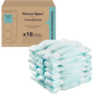 Tommee Tippee Sacchetti per mangiapannolini Twist & Click, 18 ricariche da 10,5 metri, pellicola antibatterica* multistrato, da inserire nella ricarica in uso, 18 x 10,5 m