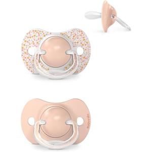 Suavinex Confezione da 2 Ciucci con Tettina Simmetrica in Silicone SX Pro, per Bambini da 6/18 Mesi, Tettina Piatta e Flessibile, Dreams Rosa