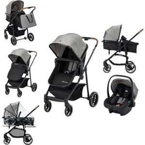 Bebeconfort Haze Trio Lux, Passeggino Trio Con Seggiolino Auto Neonato (i-Size), 0-4 anni (max. 22 kg), Seduta 2 in 1, Posizione Sdraiata, Chiusura Compatta, Passeggino Neonato Leggero, Tinted Grey