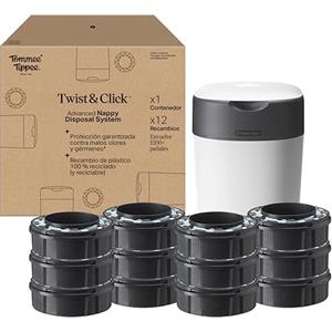 Tommee Tippee Starter set Mangiapannolini Twist & Click con 12 Ricariche con Pellicola Antibatterica Multistrato, Bianco (la confezione può variare)