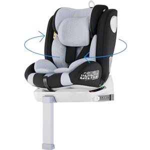 Babify - Seggiolino Per Auto, 0-36 Kg, Isofix, Rotazione A 360°, ECE R129, Reclinabile, 5 Punti, Grigio, Per Bambini Da 40 A 150 cm, Poggiatesta Regolabile, Gamba Di Sostegno, Facile Da Pulire