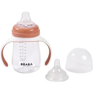 Béaba BEABA, Bicchiere Salvagoccia Per L'apprendimento 2 In 1, Tazza Con Cannuccia Per Bambini, 100% Antigoccia, Facile Da Aprire, Manici Rimovibili, Tritolo E Silicone, 210 Ml, Terracotta