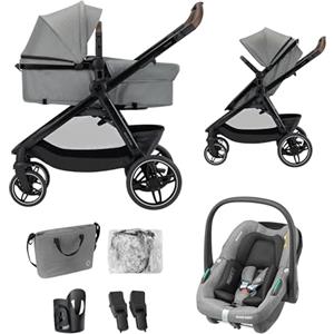 Maxi-Cosi Maxi Cosi Zelia Select Trio, Passeggino Trio Con Seggiolino Auto, 0-4 anni (0-22 kg), Passeggino Neonato Compatto e Reversibile, Seggiolino Auto CabrioFix S i-Size e Borsa Passeggino, Grigio