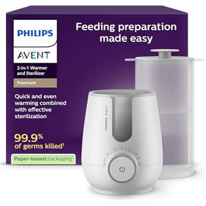 AVENT Philips Avent Premium 2-in-1 Scaldabiberon e sterilizzatore - con tecnologia di riscaldamento a bagnomaria di livello ospedaliero, sensore intelligente della temperatura, SCF359/00