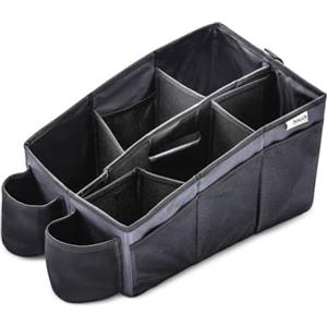 hauck Organize Me, Grigio - Box Portaoggetti Auto con 2 Portabiberon, 6 Scomparti e Maniglia di Trasporto - Portagiochi Auto Bambini 35 x 24 x 21 cm - Materiale Antiscivolo e Idrorepellente