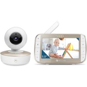 Motorola Nursery VM50G Videocamera Baby Monitor, Display 5 pollici, Ninnananna, Comunicazione Bidirezionale, Microfono Alta Sensibilità, Inclinazione e Zoom Digitale, Visione Notturna, Bianco o Oro