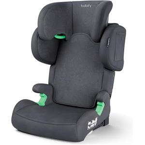Babify FlexiFit Premium - Seggiolino per Auto con Isofix, Gruppo 2/3 (15-36 kg, 100-150 cm), ECE R129, Poggiatesta con 11 Posizioni, Schienale Reclinabile, Design Pieghevole, Grigio