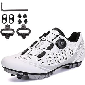 PENXZT Scarpe da Ciclismo da Uomo in Mountain Bike Compatibile con Shimano SPD 2-Bolts Pedals MTB Scarpe Che corre per Interni ed Esterni,Bianca,39 EU