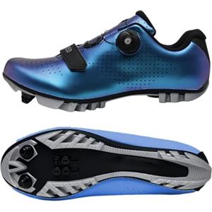 Surwin Scarpe Ciclismo MTB SPD, Scarpe Mountain Bike Traspiranti per Uomo Donna EU 36-47 Fibbia Girevole Sneakers Compatibili Pedali SPD con Bulloni e Tacchetti (Blu A,37)