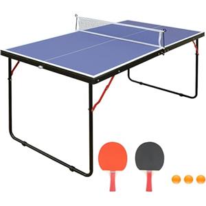 GYMFLEX Tavolo da ping pong pieghevole e portatile, 137 x 76 cm, set da tavolo per giochi interni ed esterni, con rete, 2 racchette da ping pong e 3 palline