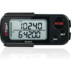 Realalt Pedometro 3D con clip e cinturino, eBook gratuito | Memoria 30 giorni, contatore di passi accurato, distanza percorsa miglia/km, contatore calorie, monitoraggio giornaliero degli obiettivi, tempo di