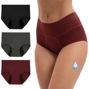 INNERSY Slip Mestruali Donna Vita Alta bambù Flusso Abbondante Mutande Incontinenza Pacco da 3 (S, Grigio, Rosso Scuro, Nero)