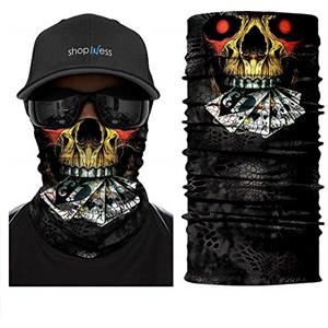 ShopINess Scaldacollo Multifunzionale Bandana Tubolare Teschio Unisex per Moto, Sport Outdoor, Carnevale e Halloween - Collezione Stampe Realistiche (Cards)