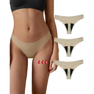 SHARICCA Mutande Ciclo Mestruale Donna Mestruali Perizoma Senza Cuciture Mutande Assorbenti Mestruali Lavabili Donna Intimo Protettive (3 Pack02-Beige, XXL)