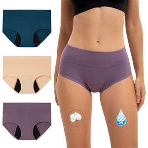 INNERSY Slip Ciclo Mestruale Donna Flusso Abbondante Mutande Post Parto Incontinenza Pacco da 3 (XL, Blu, Beige, Viola)