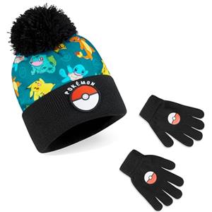 Pokémon Set Invernale Bambino 2 Pz con Cappello e Guanti o 3 con Cappello Guanti Invernali e Sciarpa, Pikachu Regalo Bambini (4-12 Anni, Nero/Blu, 2 Pcs)