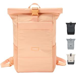 LARKSON Zaino Roll Top Uomo Donna Arancione - No 4 - Zainetto per Lavoro, Viaggio, Università - Porta Pc 16 Pollici - Materiale Sostenibile - Impermeabile