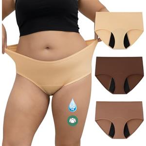 INNERSY Slip Mestruali Donna Taglie Forti Mutande Ciclo Mestruale Post Parto Incontinenza Pacco da 3 (4XL, caffè, Beige, Marrone)