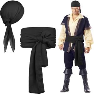 Alaoo Kit Accessori Pirata, 2 Pezzi Capitano Pirata Costume Accessori con Cintura Bandana da Pirata, Accessori per Costume da Pirata per Halloween Carnevale Festa(Nero)