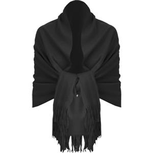 Van Der Rich ® - Elegante Sciarpa di Lana a Tinta Unita con Frange Calde e Morbide - Donna (Unita Nero)