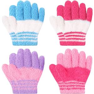 AOOSA 4 Paia Guanti Bambino, Guanti Caldi per Ragazzi e Ragazz, Colorato Guanti Invernali con Dita Intere in Maglia, Termici Morbidi Buona Guanti Magici per l'uso quotidiano e all'aperto