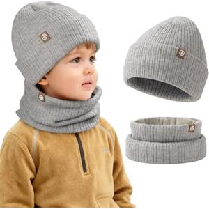 AOOSA Cappello e Scaldacollo Bambini, Set di Berretto e Sciarpa Colletto per Bambini, Cappello Invernale Bambino per 2-8 Anni, Morbida Maglia Beanie per Sport quotidiani e all'aperto