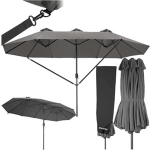 tectake® Ombrellone da Giardino Doppio con Albero di Sostegno e 3 Tettucci, Ombrellone da Esterno Idrorepellente, Resistente ai Raggi UV, Resistente al Vento, Ripiegabile - Grigio