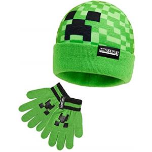 MINECRAFT Cappello Bambino o Invernale Accessori Bambini Set 3 con Sciarpa e Guanti, Set 2 Pezzi o 1 Pz Berretto, 6-14 Anni (6-14 Anni, Cappello e Guanti Verdi)