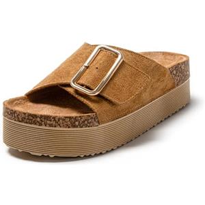JOMIX Ciabatte Donna Estivi Fascia con Fibbia Sandali Ragazze Mare Pantofole Eleganti da Spiaggia Suola in Sughero Sintetico SD9168 (Marrone,36)